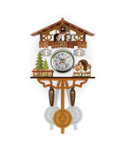Cuckoo Clock Hand-Painted Wood Moving Figures & Swinging Pendulum