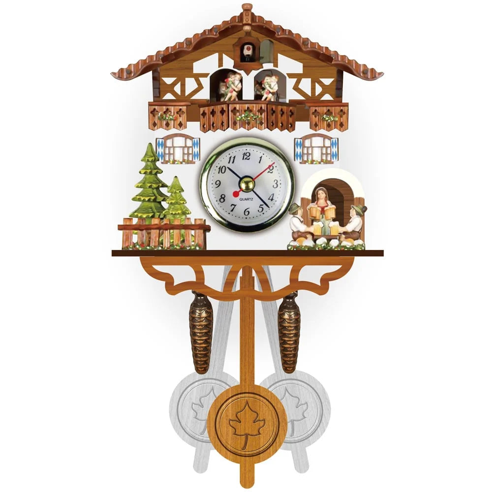 Cuckoo Clock Hand-Painted Wood Moving Figures & Swinging Pendulum