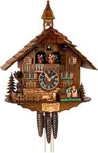 Cuckoo Clock Hand-Painted Wood Moving Figures & Swinging Pendulum