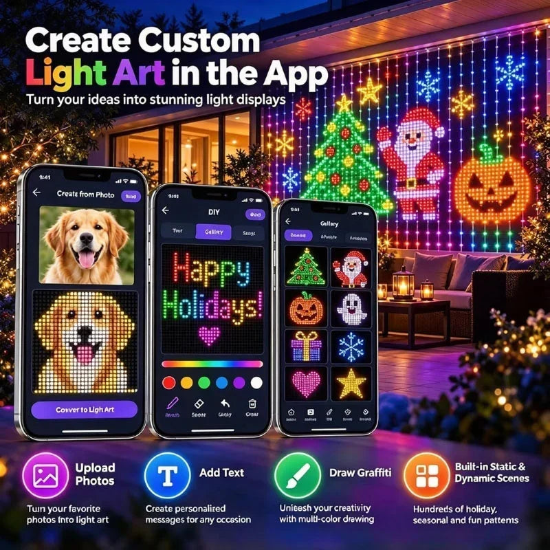 Curtain Lights App-Controlled Custom Designs 400 LEDs