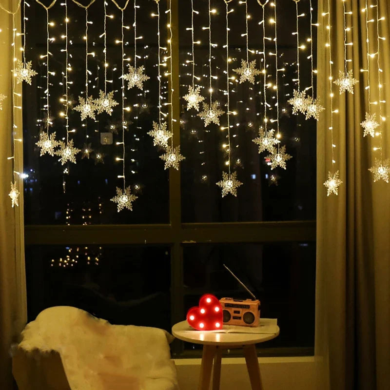 Curtain Lights Snowflake LED 8 Modes IP44 Splash-Resistant
