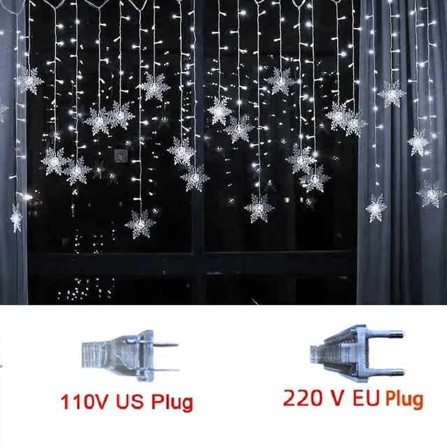 Curtain Lights Snowflake LED 8 Modes IP44 Splash-Resistant