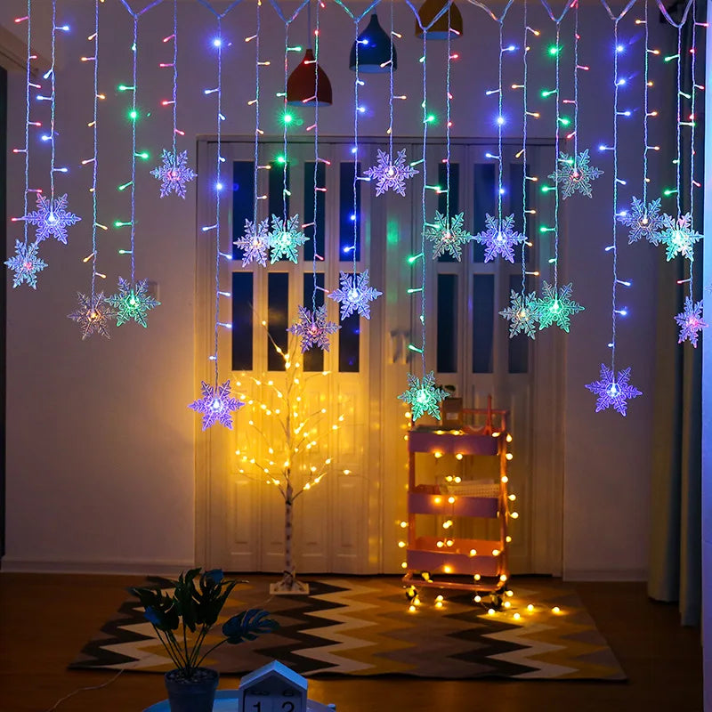 Curtain Lights Snowflake LED 8 Modes IP44 Splash-Resistant