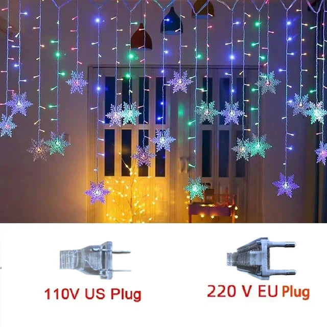 Curtain Lights Snowflake LED 8 Modes IP44 Splash-Resistant
