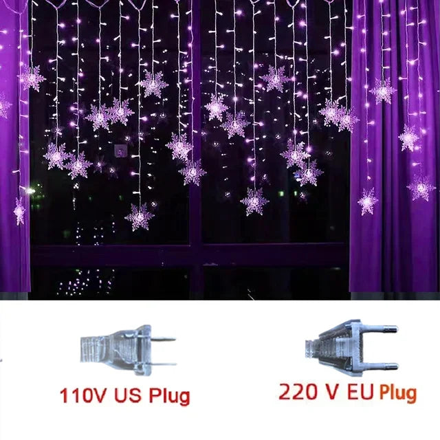 Curtain Lights Snowflake LED 8 Modes IP44 Splash-Resistant