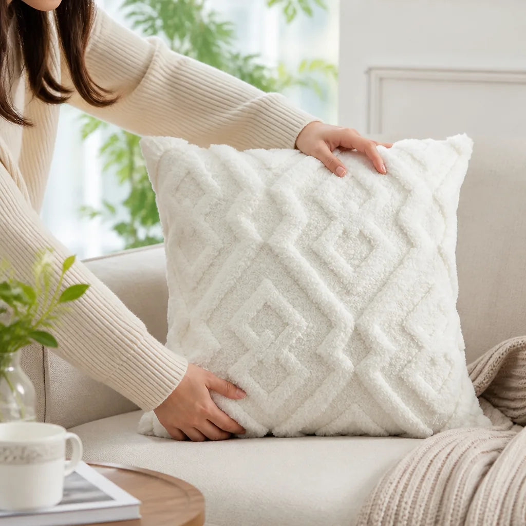 Cushion Cover Plush Microfiber Fuzzy Diamond 18x18