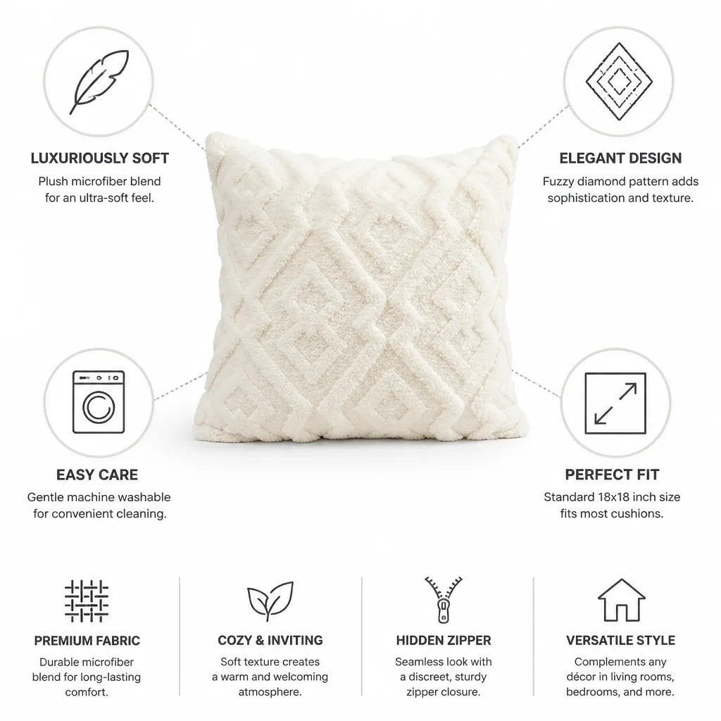 Cushion Cover Plush Microfiber Fuzzy Diamond 18x18