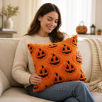 Cushion Cover Plush Microfiber Pumpkin 18x18 Machine Washable