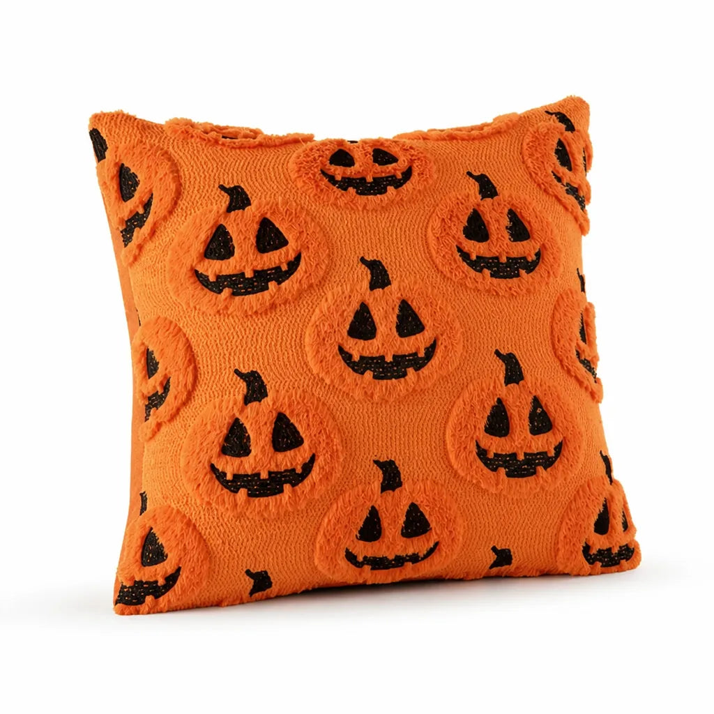 Cushion Cover Plush Microfiber Pumpkin 18x18 Machine Washable