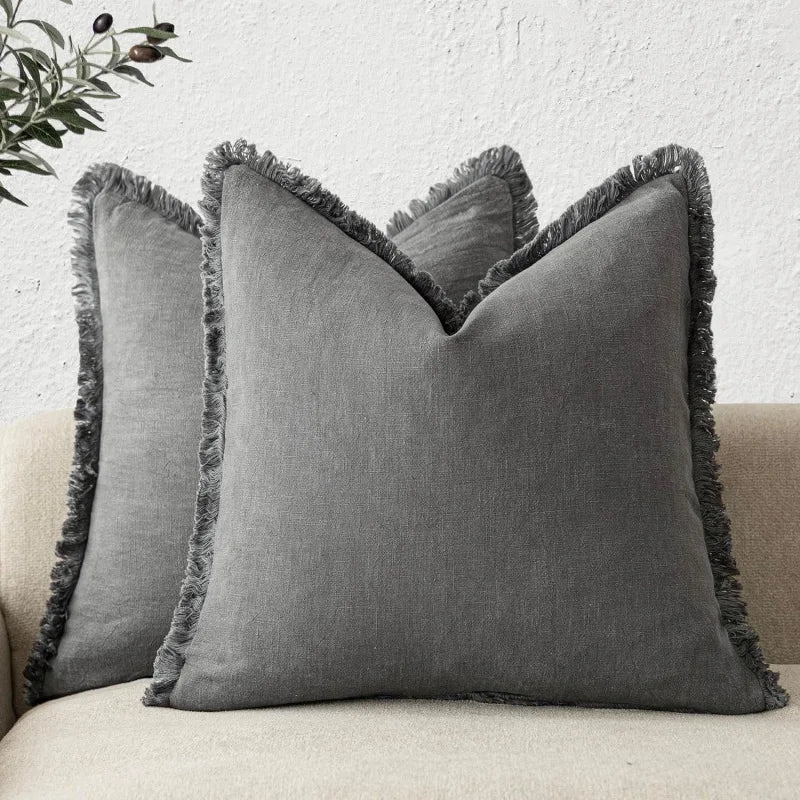 Cushion Cover Set Cotton-Linen Blend Hidden Zipper Set of 2