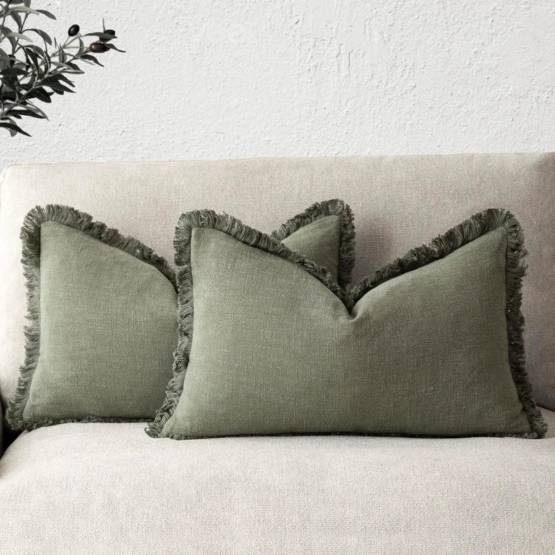 Cushion Cover Set Cotton-Linen Blend Hidden Zipper Set of 2