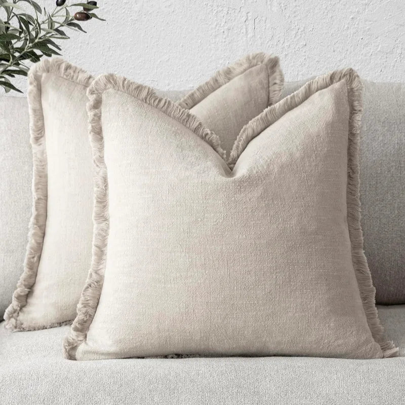 Cushion Cover Set Cotton-Linen Blend Hidden Zipper Set of 2