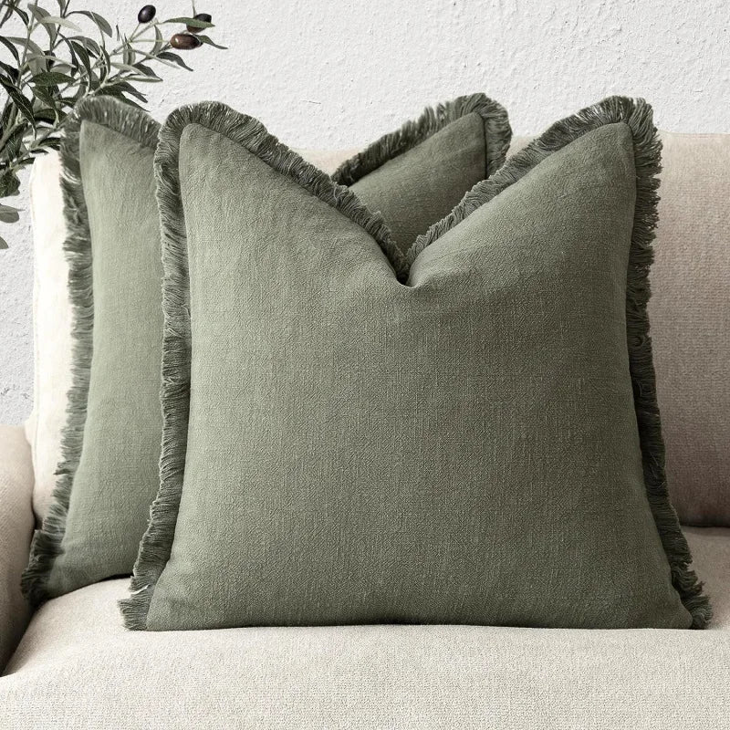 Cushion Cover Set Cotton-Linen Blend Hidden Zipper Set of 2