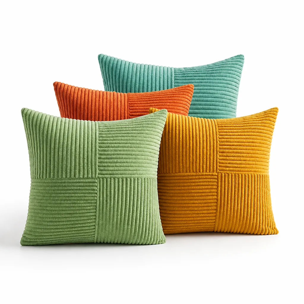 Cushion Covers Ribbed Corduroy Hidden Zipper Set of 4