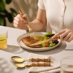 Cutlery Set Polished Gold Stainless Steel & Bamboo Handles