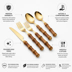 Cutlery Set Polished Gold Stainless Steel & Bamboo Handles