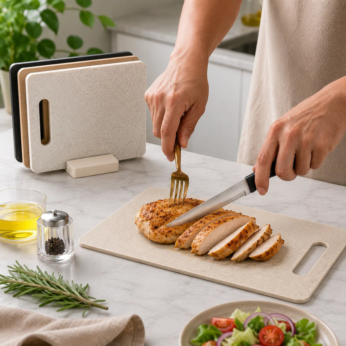 Cutting Board Set Four Double-Sided Space-Saving Holder