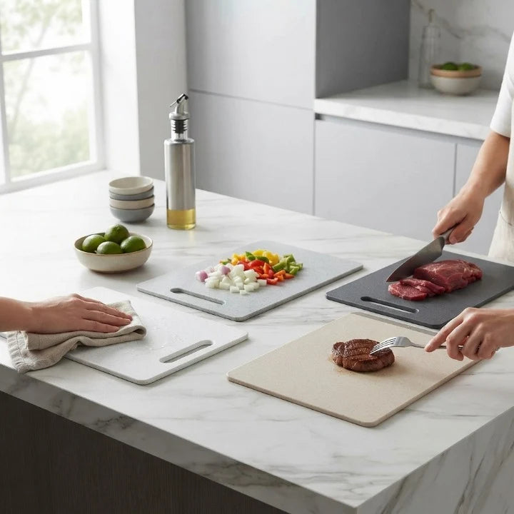 Cutting Board Set Four Double-Sided Space-Saving Holder