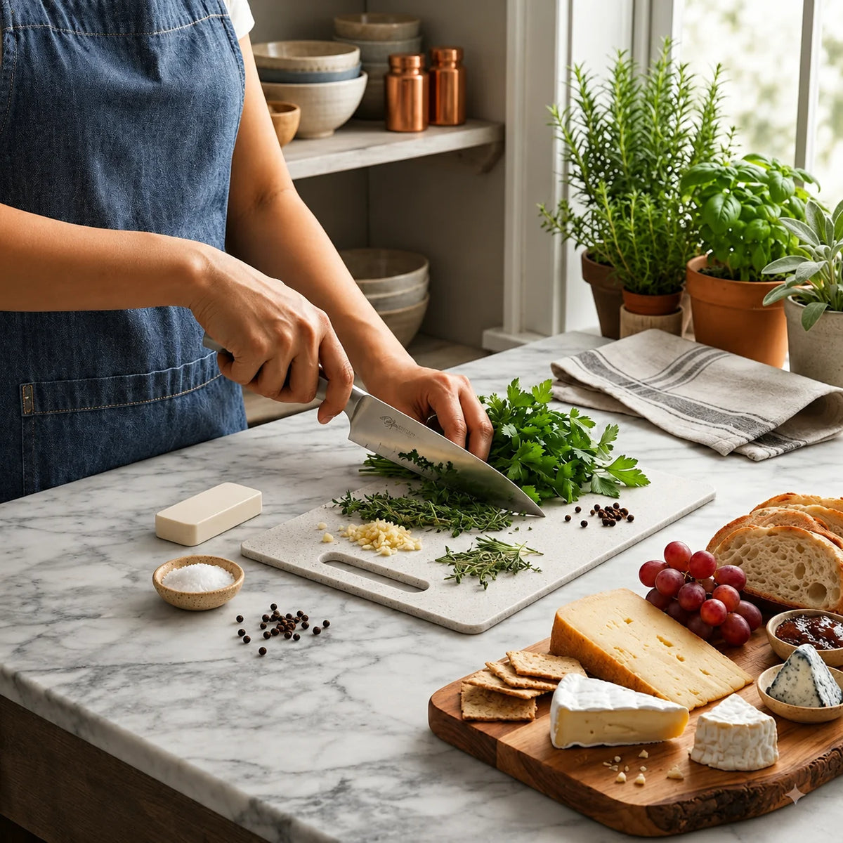 Cutting Board Set Four Double-Sided Space-Saving Holder