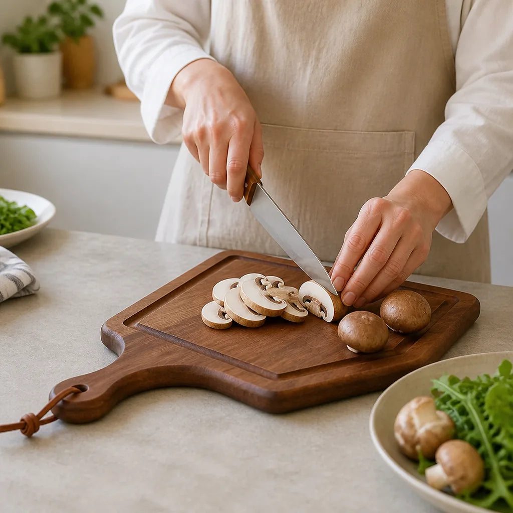 Cutting Board Solid Wood Integrated Handle & Leather Loop