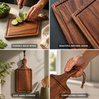 Cutting Board Solid Wood Integrated Handle & Leather Loop