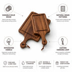Cutting Board Solid Wood Integrated Handle & Leather Loop