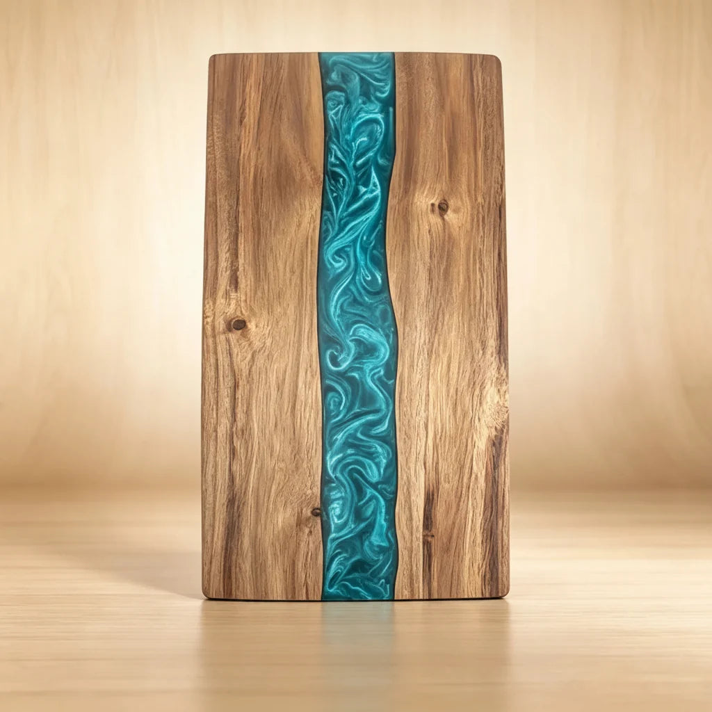 Cutting & Serving Board Handcrafted Turquoise Epoxy Solid Wood