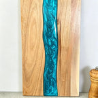 Cutting & Serving Board Handcrafted Turquoise Epoxy Solid Wood
