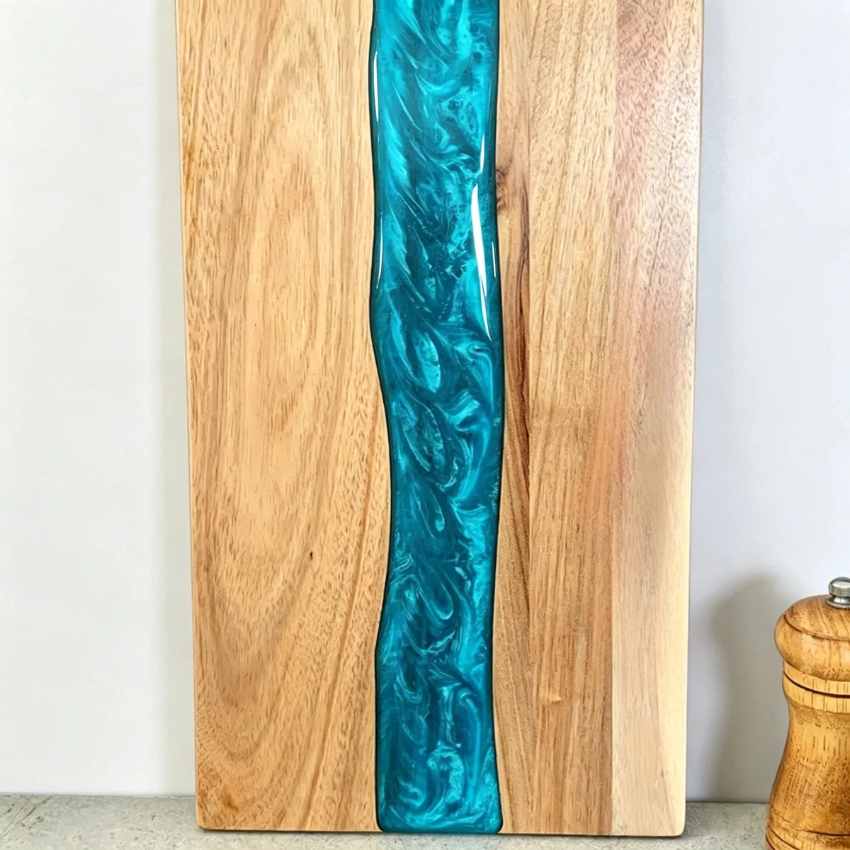 Cutting & Serving Board Handcrafted Turquoise Epoxy Solid Wood