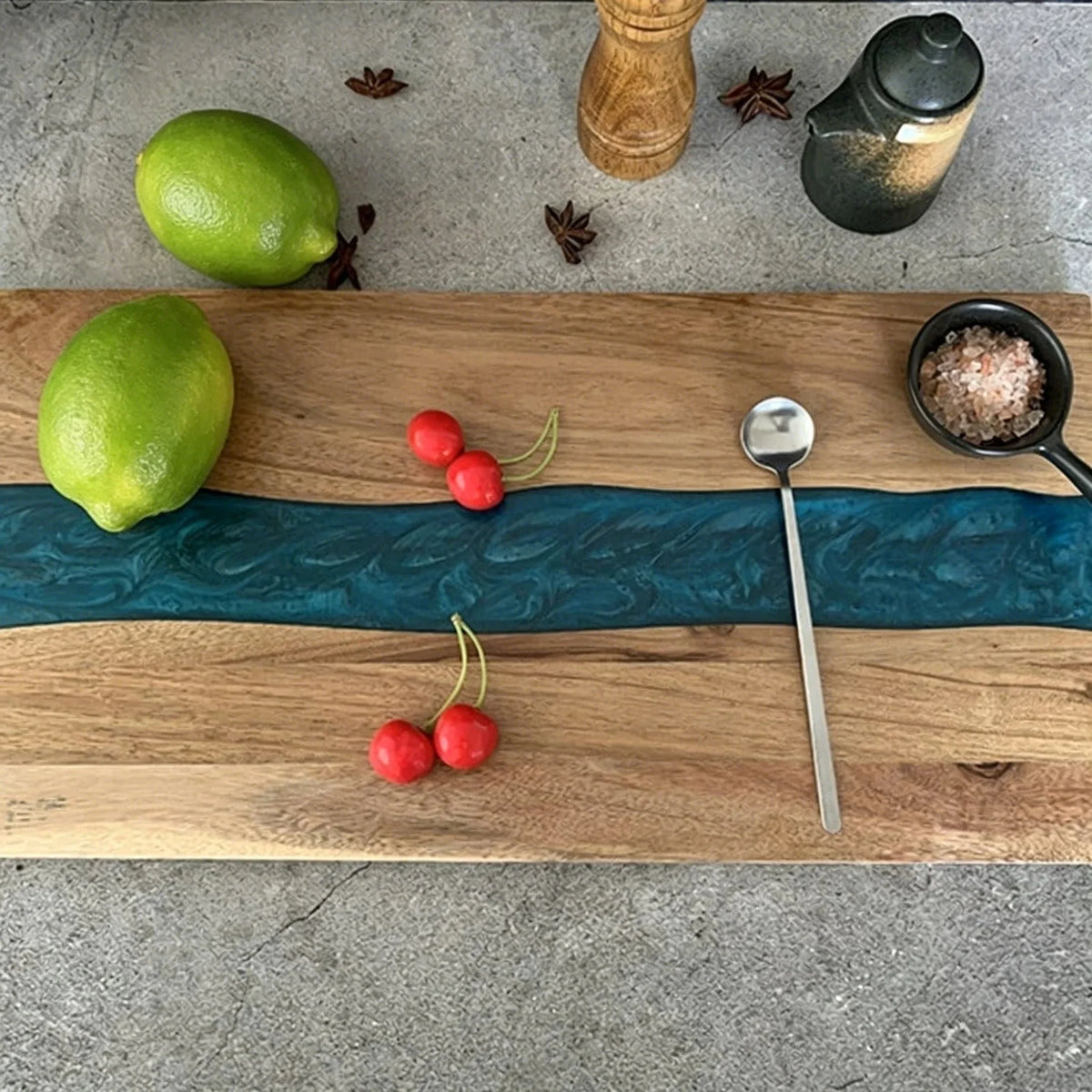 Cutting & Serving Board Handcrafted Turquoise Epoxy Solid Wood