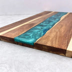 Cutting & Serving Board Handcrafted Turquoise Epoxy Solid Wood