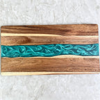 Cutting & Serving Board Handcrafted Turquoise Epoxy Solid Wood