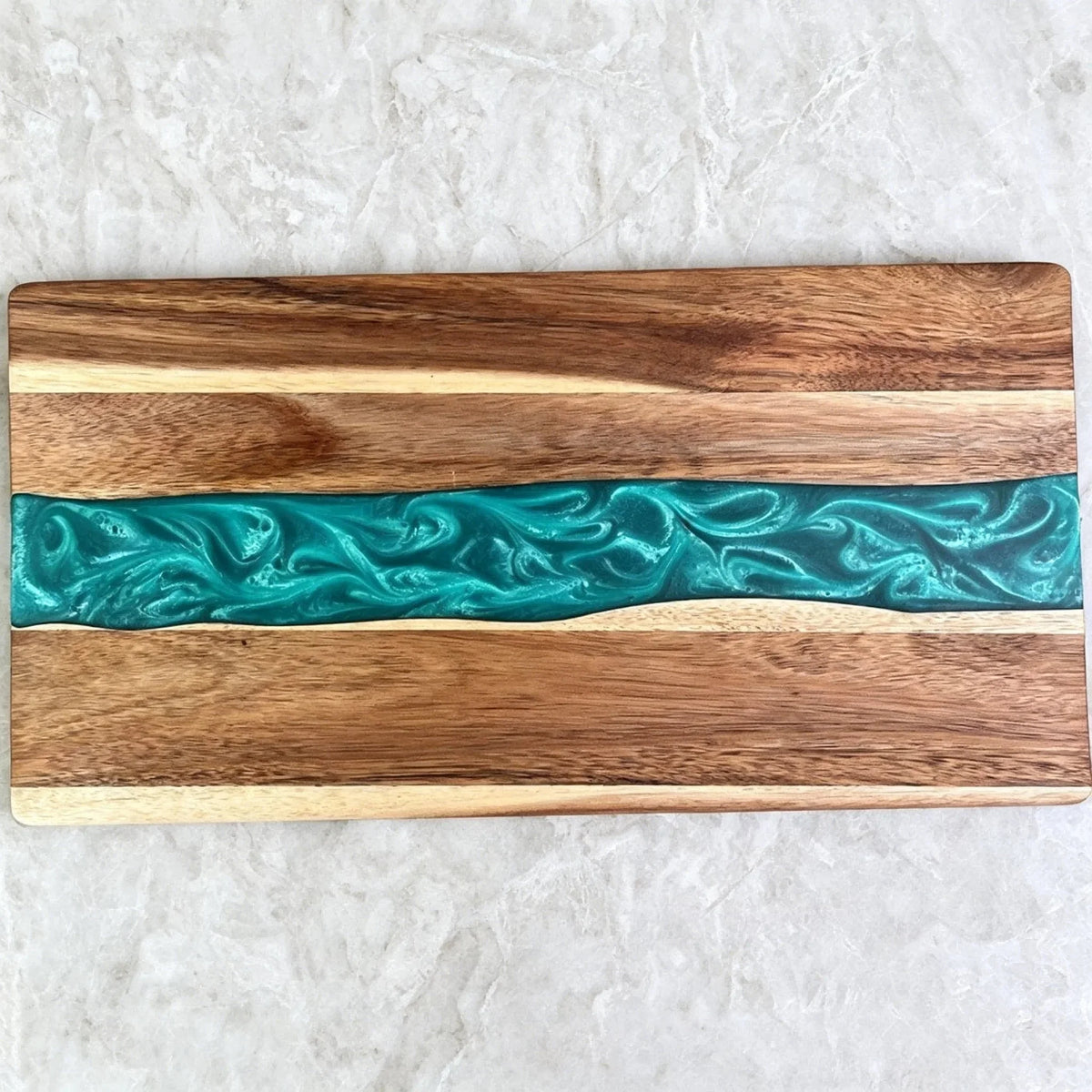 Cutting & Serving Board Handcrafted Turquoise Epoxy Solid Wood