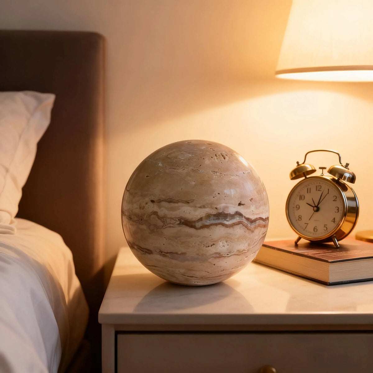 Decorative Sphere Hand-Carved Polished Travertine Marble