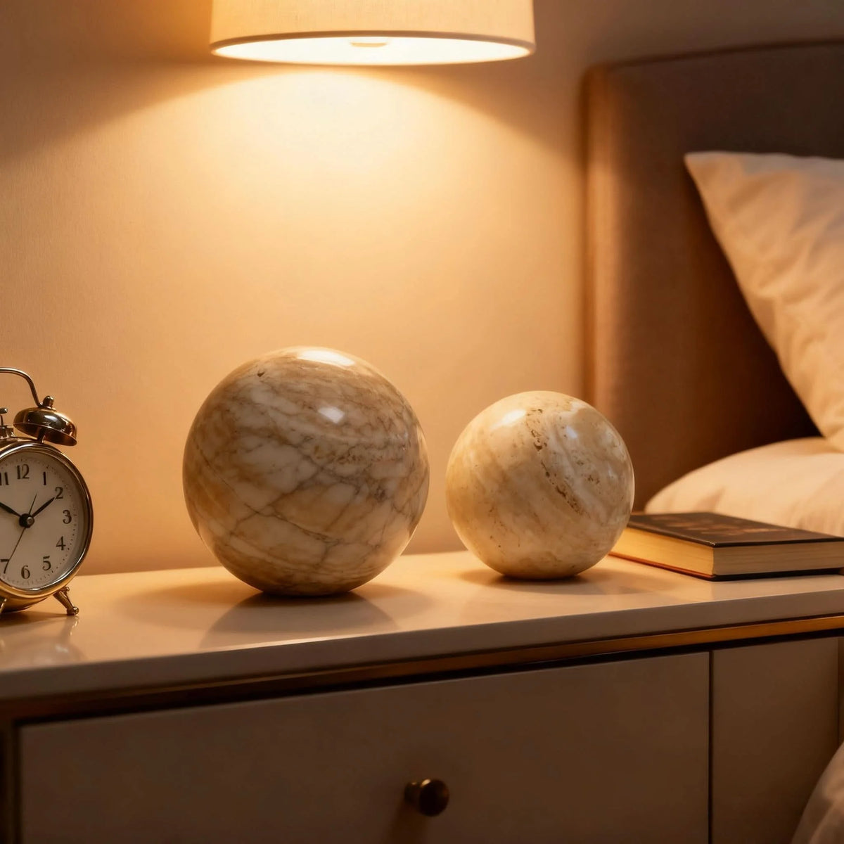 Decorative Sphere Hand-Carved Polished Travertine Marble