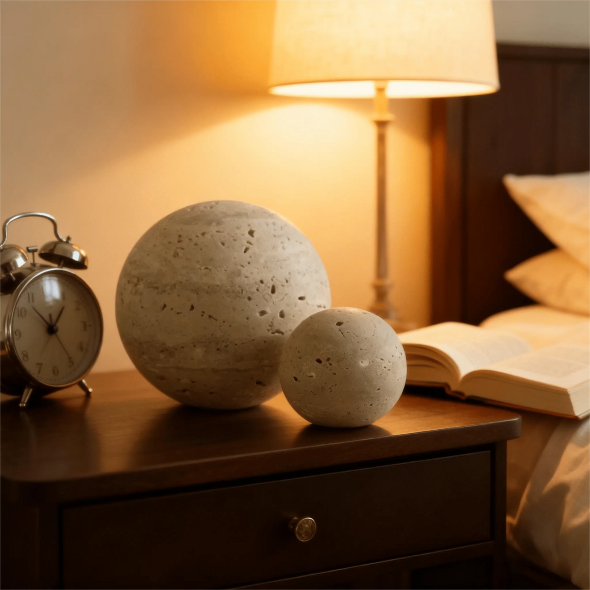 Decorative Sphere Hand-Carved Polished Travertine Marble