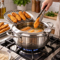 Deep Frying Pot Stainless Steel Thermometer & Oil Rack