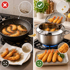 Deep Frying Pot Stainless Steel Thermometer & Oil Rack
