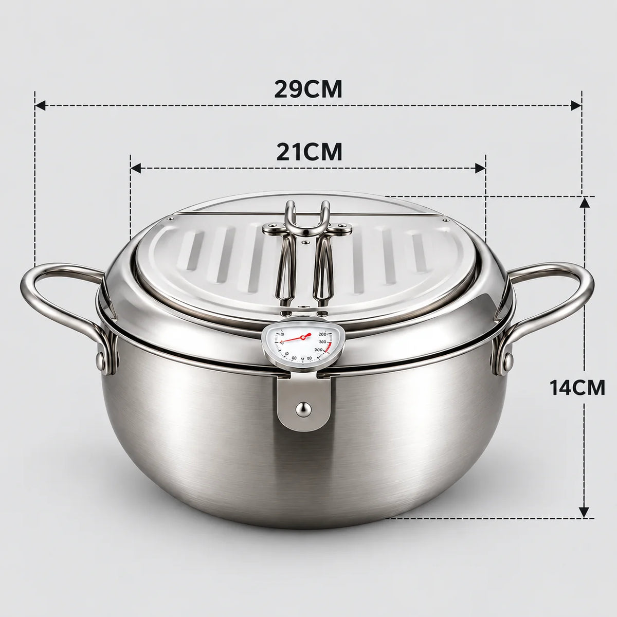 Deep Frying Pot Stainless Steel Thermometer & Oil Rack