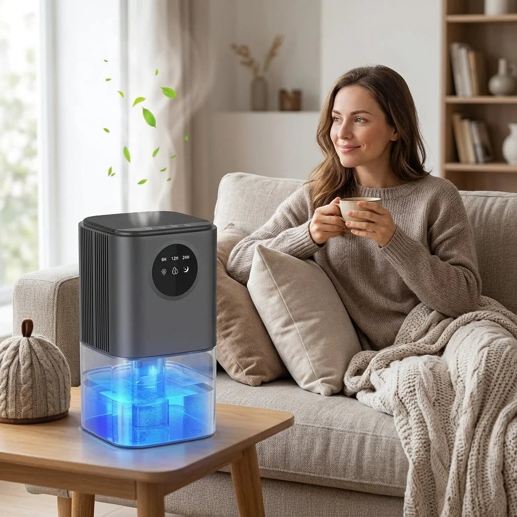 Dehumidifier 1.7L Tank Whisper-Quiet Color-Changing LED