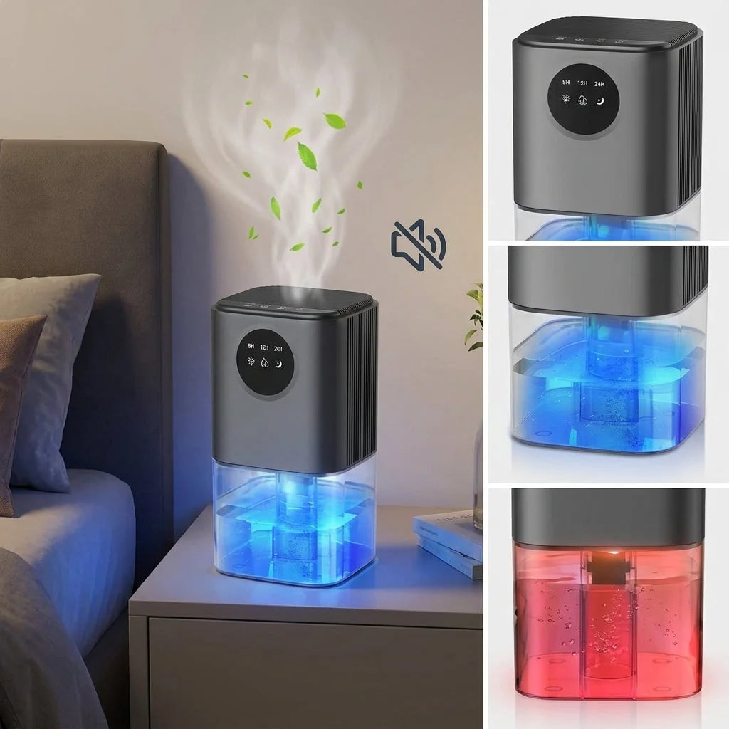 Dehumidifier 1.7L Tank Whisper-Quiet Color-Changing LED