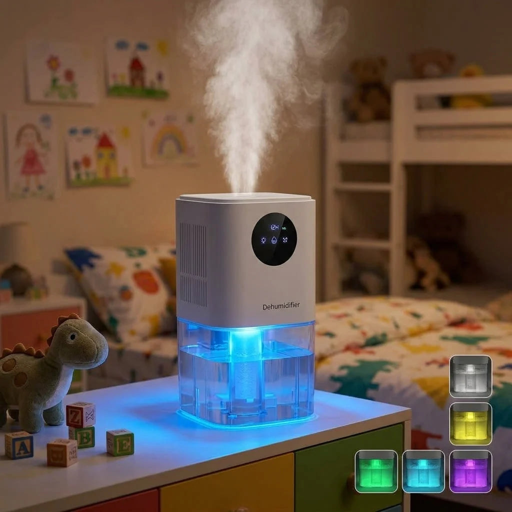 Dehumidifier 1.7L Tank Whisper-Quiet Color-Changing LED