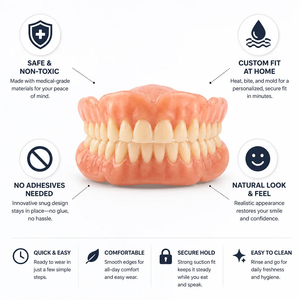 Denture Set Custom-Molded Suction Fit No Adhesive Needed