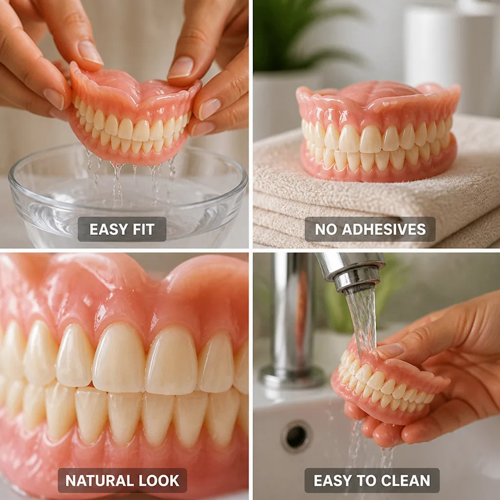Denture Set Heat-Molded Custom Fit Adhesive-Free Suction Retention