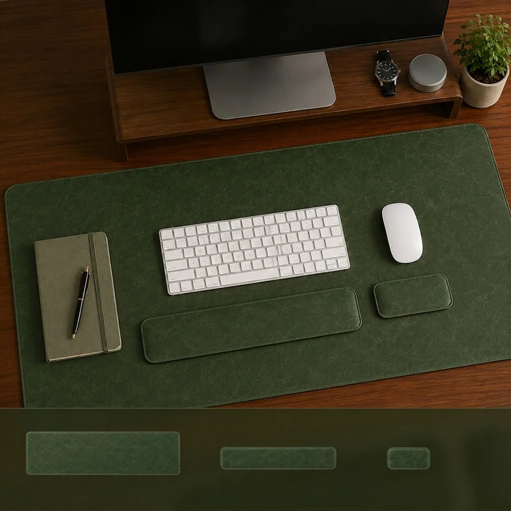 Desk Mat Set 3-Piece Leather-Look Non-Slip Padded Wrist Rests
