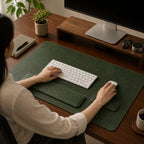 Desk Mat Set 3-Piece Leather-Look Non-Slip Padded Wrist Rests