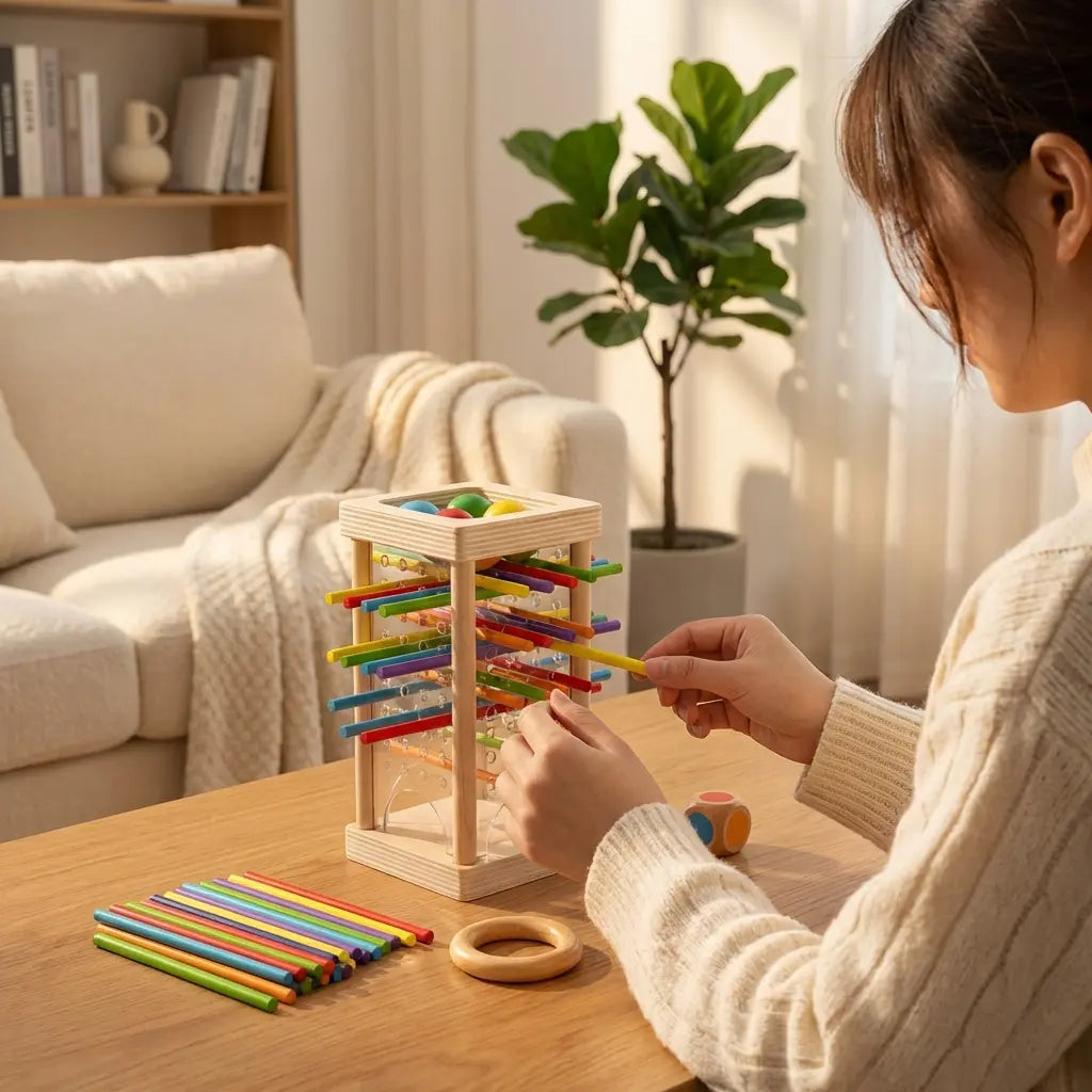 Dexterity Game Solid Wood Pull-Out Rod Tower