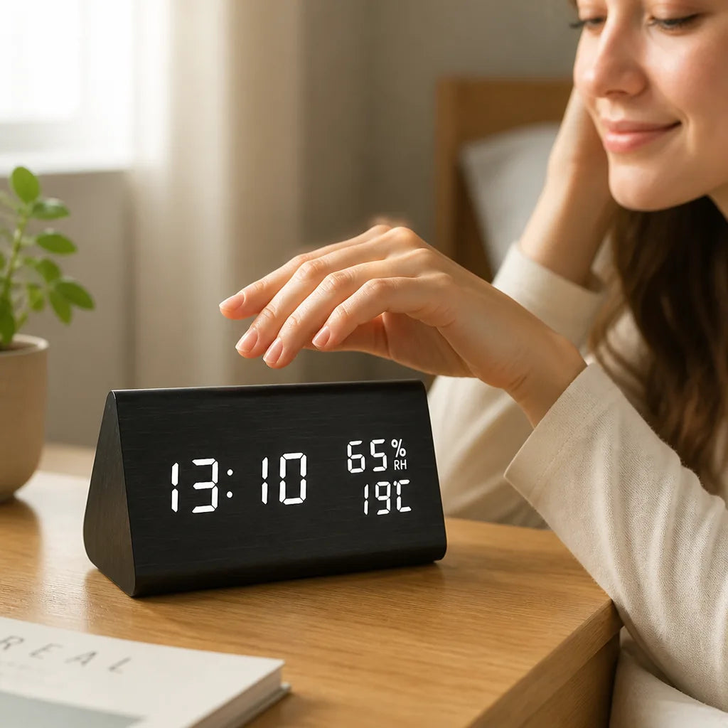 Digital Alarm Clock LED Display Sound-Activated Three Alarms