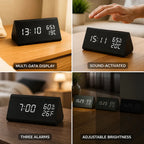 Digital Alarm Clock LED Display Sound-Activated Three Alarms