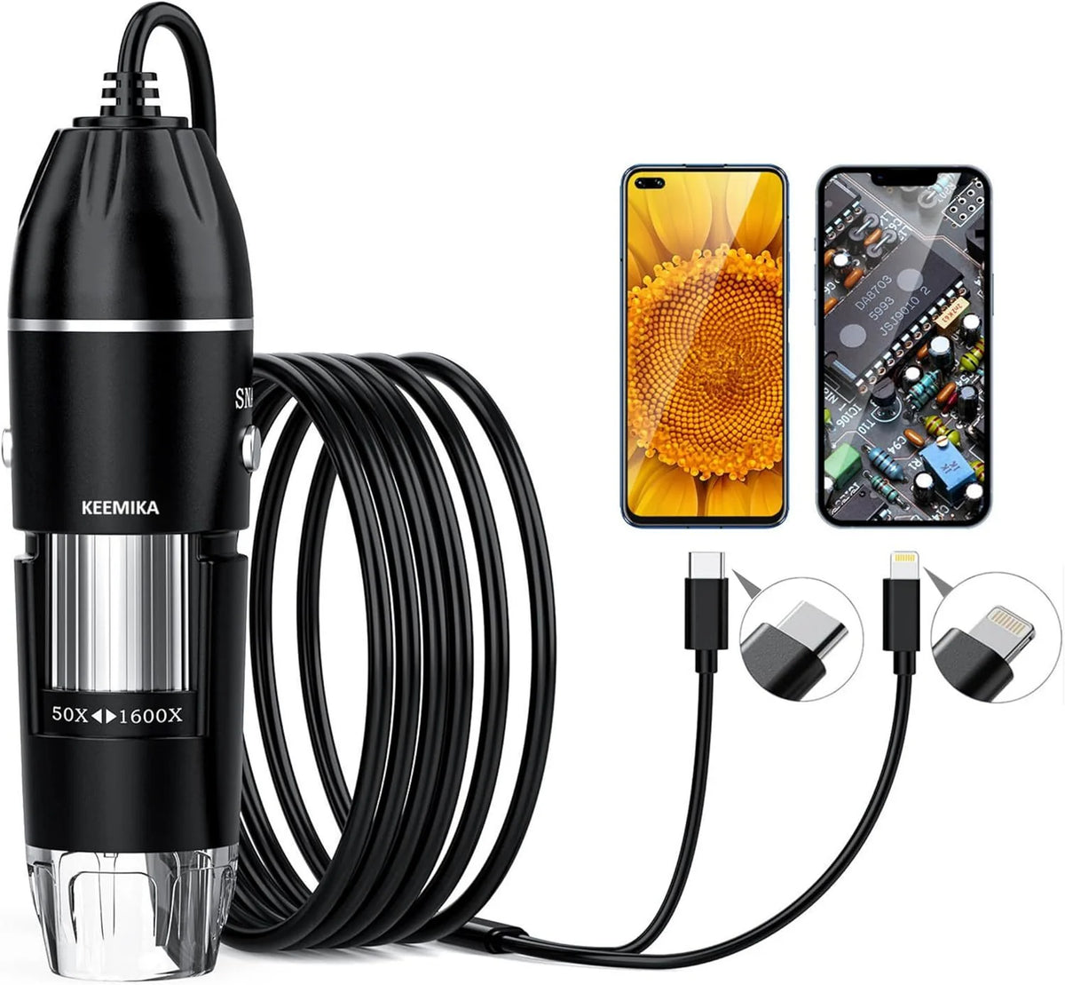 Digital Microscope 1600x Magnification USB-Powered Live Display